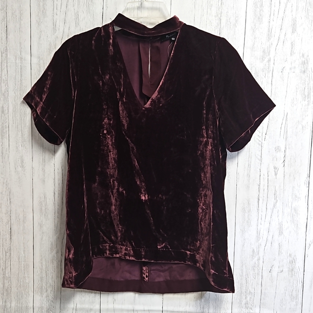 New Madewell choker top burgundy crushed velvet women's size small - Picture 9 of 14